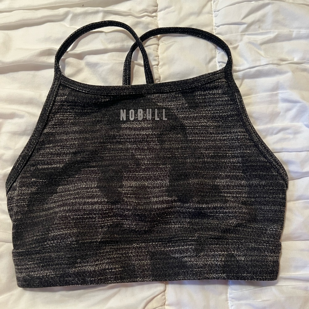 Nobull charcoal camo melange high neck sports bra. Size extra small.